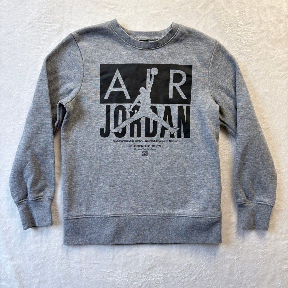 Kids Air Jordan Gray Graphic Sweatshirt Crewneck Long Sleeve‎ Jumpman Logo